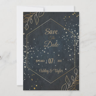Schwarze und goldene Blumenhochzeit retten das Dat Save The Date