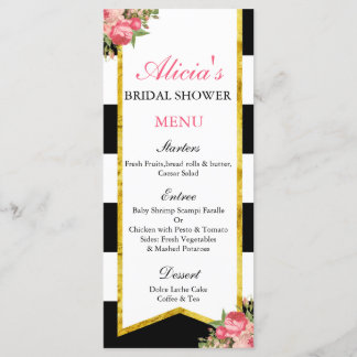 Schwarze und goldene Blumenkarten Menükarte
