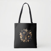 Schwarze und goldene Blüten/Blume Tasche (Vorderseite)