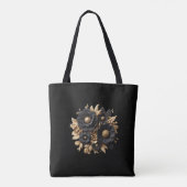 Schwarze und goldene Blüten/Blume Tasche (Rückseite)