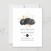 Schwarze und goldene Blütenhochzeiten speichern da Magneteinladung (Vorderseite)