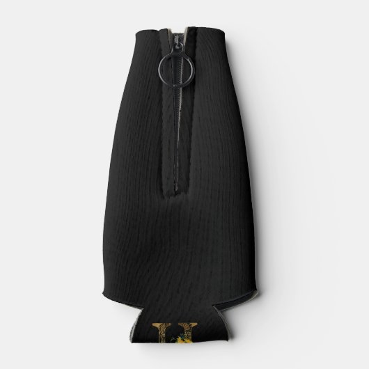 Schwarze und goldene Buchstaben H Sonnenblumen Flaschenkühler (Rückseite)