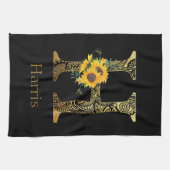 Schwarze und goldene Buchstaben H Sonnenblumen Geschirrtuch (Horizontal)