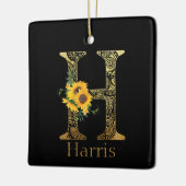 Schwarze und goldene Buchstaben H Sonnenblumen Keramikornament (Links)