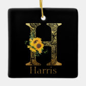 Schwarze und goldene Buchstaben H Sonnenblumen Keramikornament (Vorderseite)