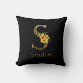 Schwarze und goldene Buchstaben S Sonnenblumen Kissen (Vorderseite)