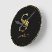 Schwarze und goldene Buchstaben S Sonnenblumen Runde Wanduhr (Winkel)
