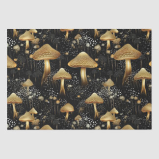 Schwarze und goldene Cocktailcore-Pilze Seidenpapier