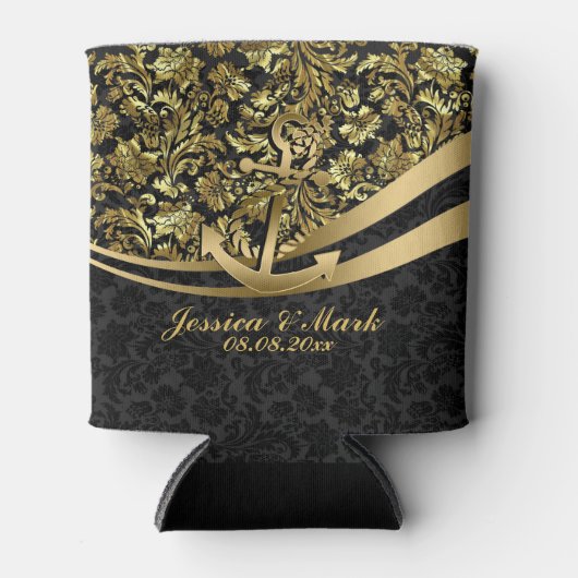 Schwarze und goldene Damasken mit Nautical Anker Dosenkühler (Vorderseite)