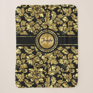 Schwarze und goldene Damast-Monogramme Sherpadecke
