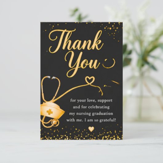 Schwarze und goldene Dankeskarten zur Pflegeausbil Dankeskarte (Stehend Vorderseite)