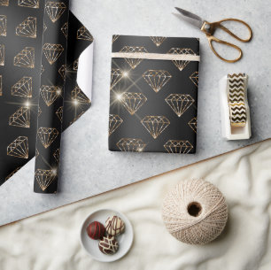 Schwarze und goldene Diamant elegante Hochzeit Ver Geschenkpapier