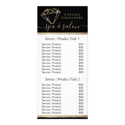 Schwarze und goldene Diamanten - Preisliste - Rack Werbekarte (Vorne)