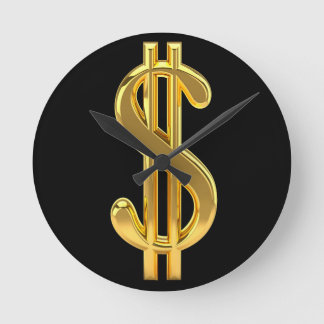 Schwarze und goldene Dollar-Signalleituhr Runde Wanduhr