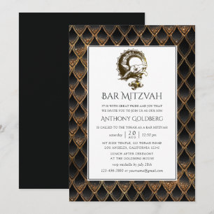 Schwarze und goldene Drachen-themed Bar Mizwa Einladung