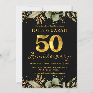 Schwarze und goldene Einladungen zur 50. Jubiläums