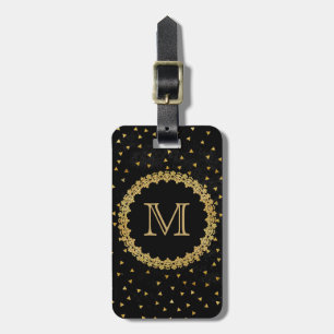 Schwarze und goldene elegante Monogramm-Sparkles Gepäckanhänger