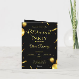 Schwarze und goldene elegante Pensionierung  Einladung