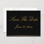 Schwarze und goldene, elegante Save the Date Postk Ankündigungspostkarte (Vorne/Hinten)