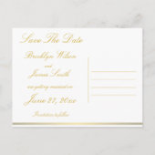 Schwarze und goldene, elegante Save the Date Postk Ankündigungspostkarte (Rückseite)