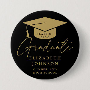 Schwarze und goldene elegante Schrift Graduation Button