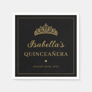 Schwarze und goldene elegante Tiara Quinceañera Serviette