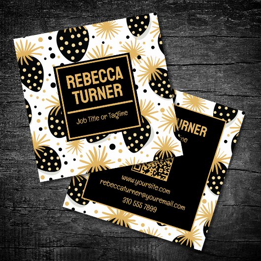 Schwarze und goldene Erdbeere, QR-Code Quadratische Visitenkarte