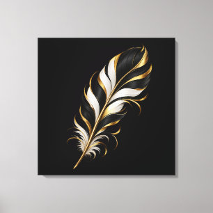 Schwarze und goldene Feder umwickelte Leinwand