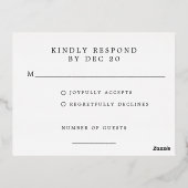 Schwarze und goldene Filigran-Hochzeitsantwortkart Folie Einladungspostkarte (Rückseite)