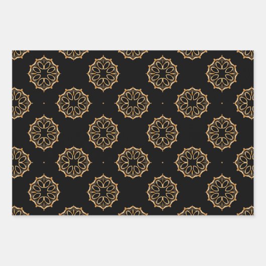 Schwarze und goldene Filigree Ornamente Mosaikmust Geschenkpapier Set (Vorderseite 3)