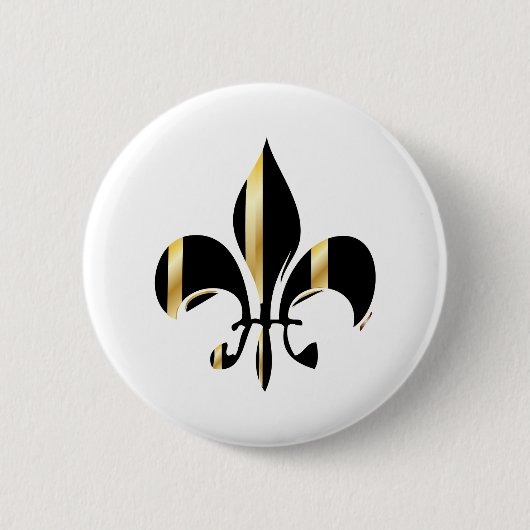 Schwarze und goldene Fleur de Lis Button (Vorderseite)
