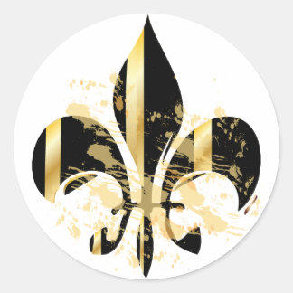 Schwarze und goldene Fleur de Lis Runder Aufkleber