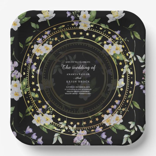 Schwarze und goldene Flora, Pappteller (Vorderseite)