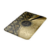 Schwarze und goldene Floral Damaskus Badematte (Schrägansicht)