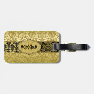 Schwarze und goldene Floral Damaskus Gepäckanhänger