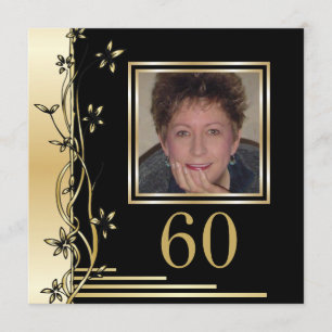Schwarze und goldene florale Einladung zum 60. Geb