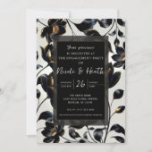 Schwarze und goldene florale Verlobung Einladung (Vorderseite)