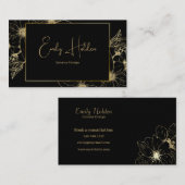 Schwarze und goldene florale Visitenkarte (Vorne/Hinten)