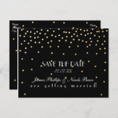 Schwarze und goldene Foilpunkte Save the Date Post Ankündigungspostkarte (Vorne/Hinten)