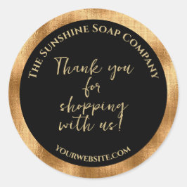 Schwarze und goldene Folie danke für den Einkauf b Runder Aufkleber