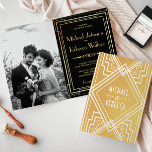 Schwarze und goldene Folien Art Deco Hochzeitseinl Folienkarte