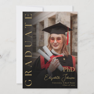 Schwarze und goldene Foto-PhD-Abschlussfeier Einladung