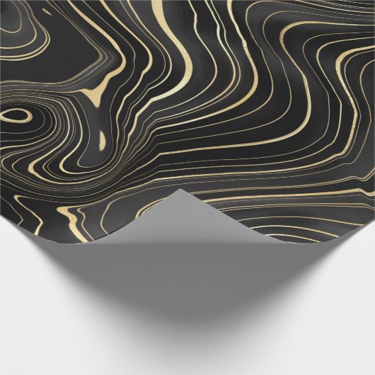Schwarze und goldene Geode Strata Texturen Geschenkpapier (Ecke)