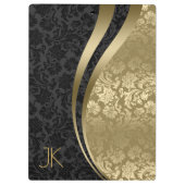 Schwarze und goldene geometrische Florenmasken Klemmbrett (Rückseite)