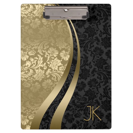 Schwarze und goldene geometrische Florenmasken Klemmbrett (Vorderseite)
