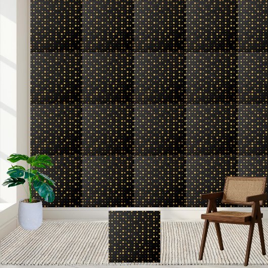 Schwarze und goldene geometrische Hexagon Dots Til Fliese