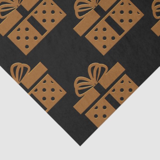 Schwarze und goldene Geschenkboxen und Bogen Seidenpapier (Detail)