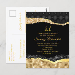 Schwarze und goldene Glam-Tears-Birthdayparty Postkarte