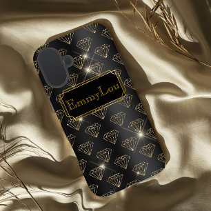 Schwarze und goldene glamouröse Art-Deco-Diamanten iPhone 16 Plus Hülle