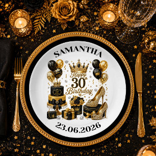 Schwarze und goldene glamouröse Party-Teller zum 3 Pappteller